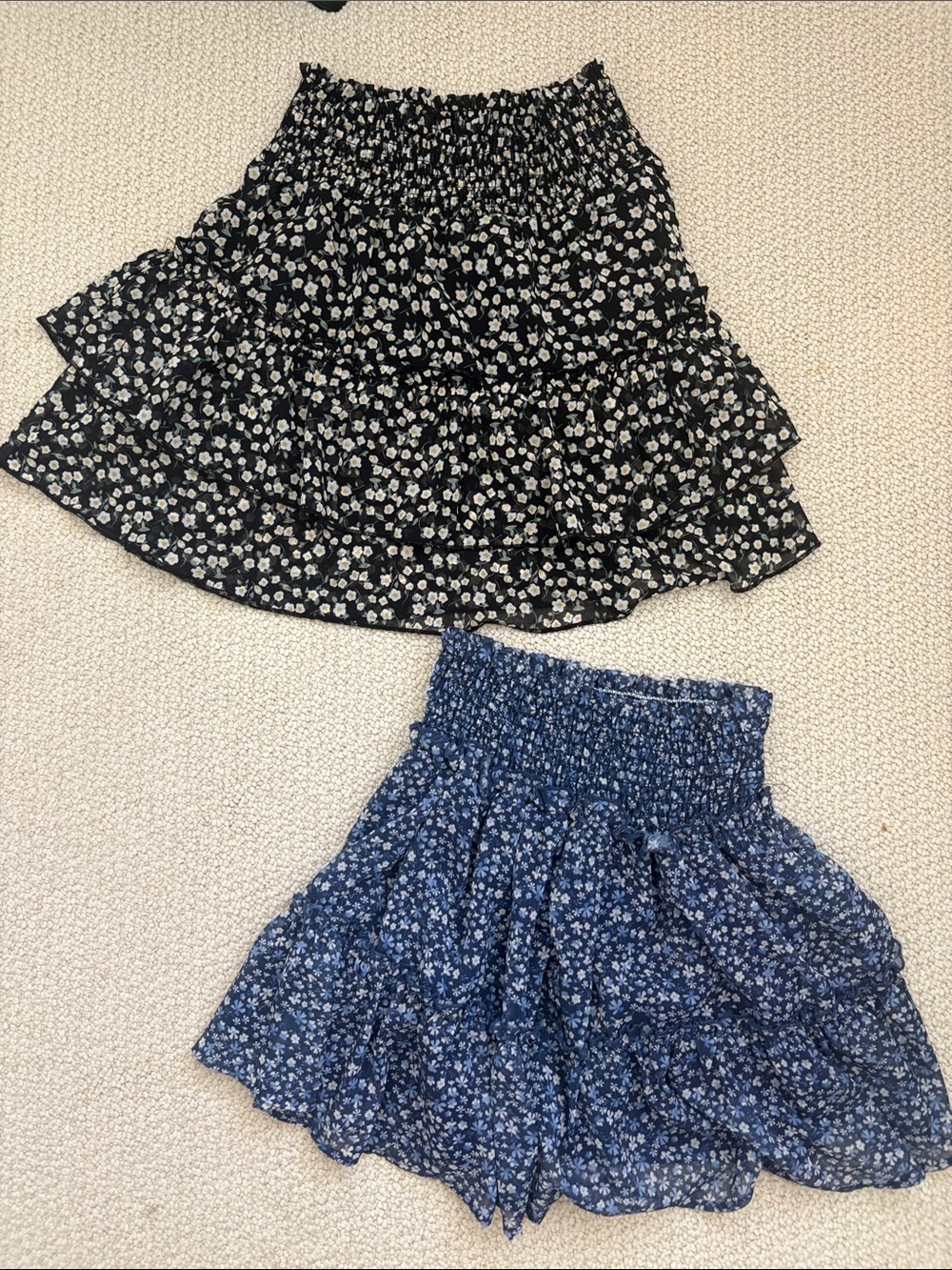 Altar’s State Smocked Tiered Floral Mini Skirts- lot of 2 skirts -Black & Blue